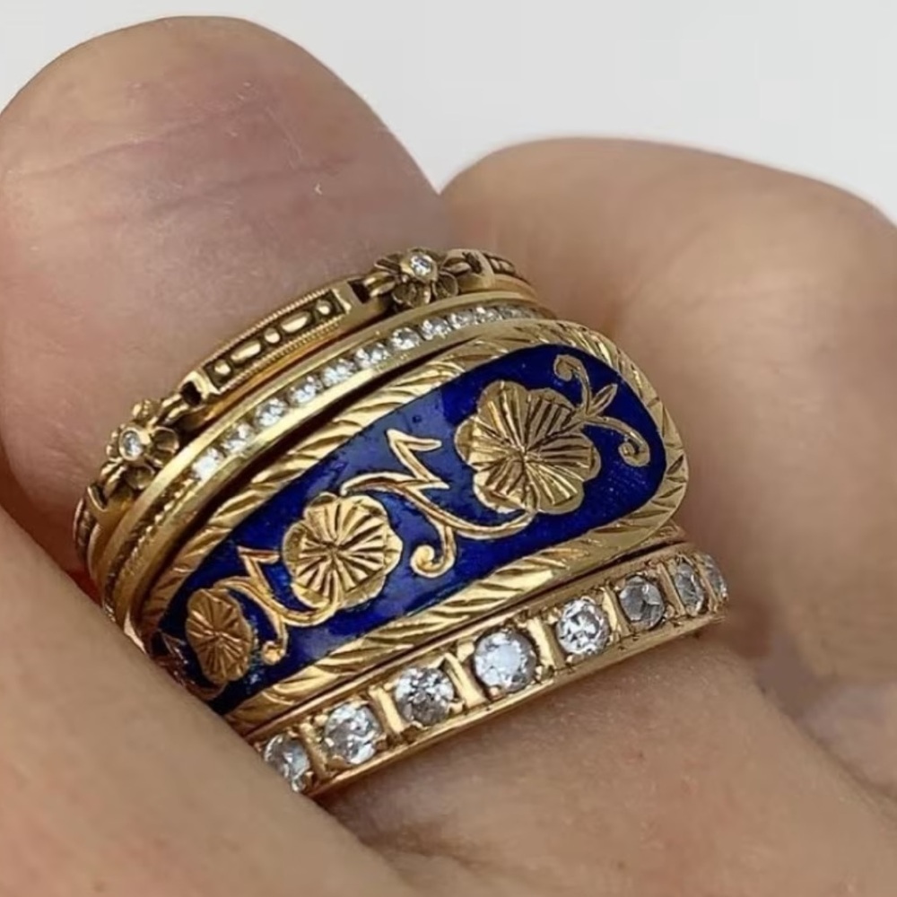Retro Bohemian Gold Stack Ring Set - SIZE 7 - Picture 5 of 16